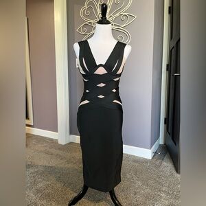 Fashion Nova Black and Cream Geometric Dress
